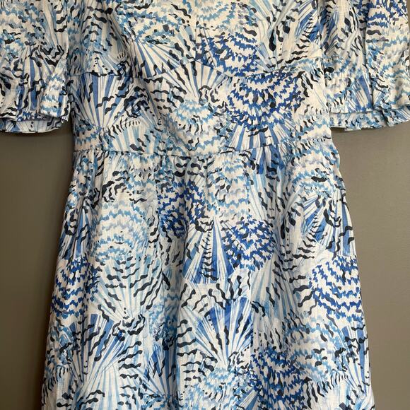 NWT SALONI Rachel-D Mini Dress Neptune Azure Size 2 Blue White Linen Puff Sleeve - Picture 7 of 16